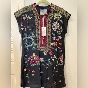 Johnny Was Biya Collection Linen Embroidered Tunic in Black, NWT